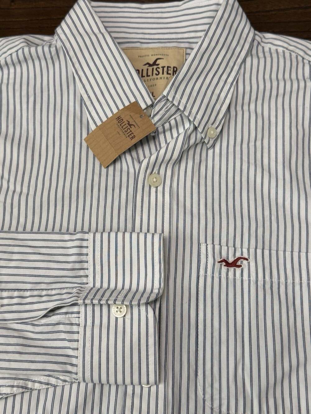 NEW Hollister Shirt Men's Blue White Striped Preppy Skate Button Button Up XL